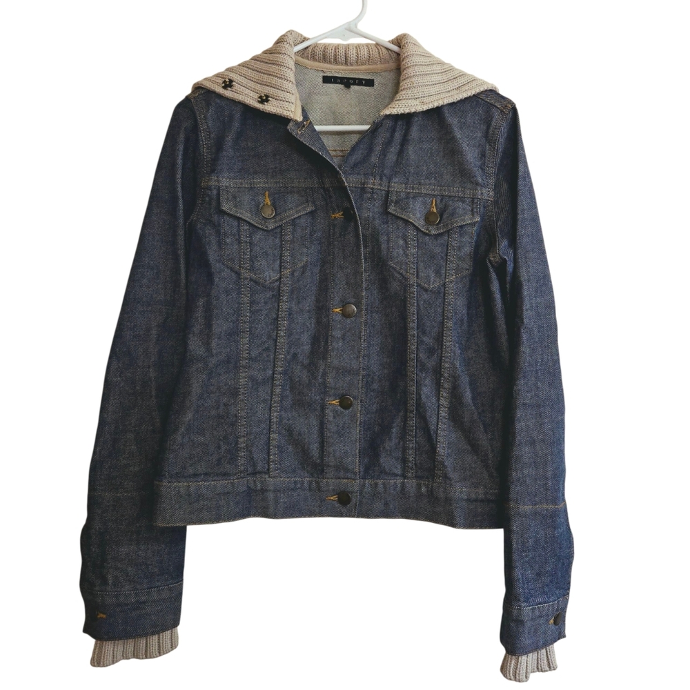 Theory Blue Denim And Knit Sweatet Jacket